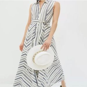 Maeve linen striped sleeveless shirt dress